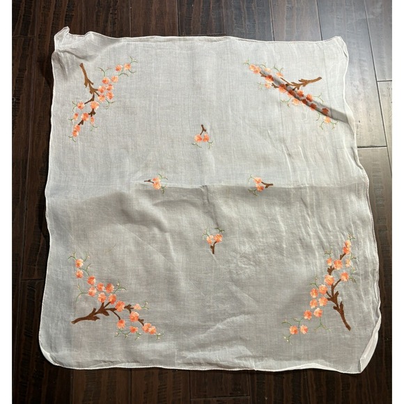 Handmade Other - Embroidered Cherry Blossom Sheer Tablecloth Dresser Scarf Tree Handmade Vintage